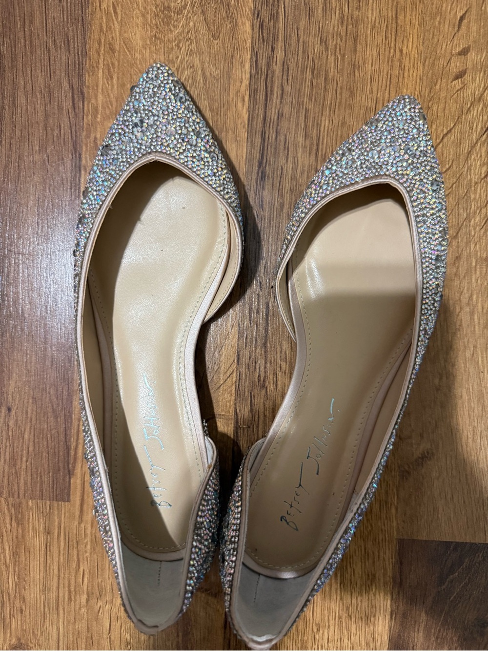 Betsey Johnson Nude Crystal Pointed Toe Flats